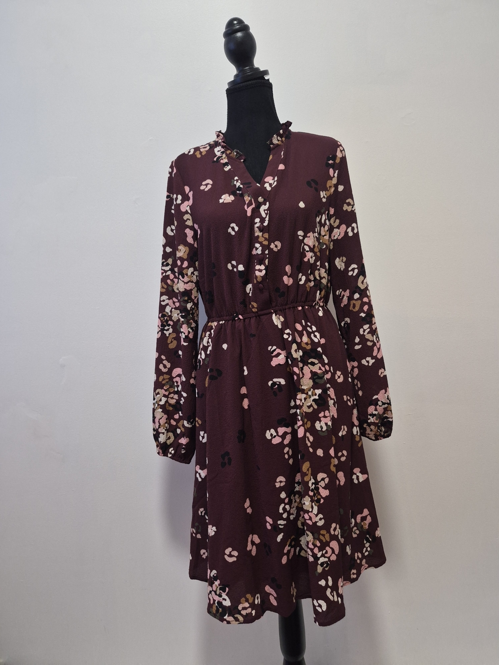 Vero Moda Floral Long-Sleeve Burgundy Dress